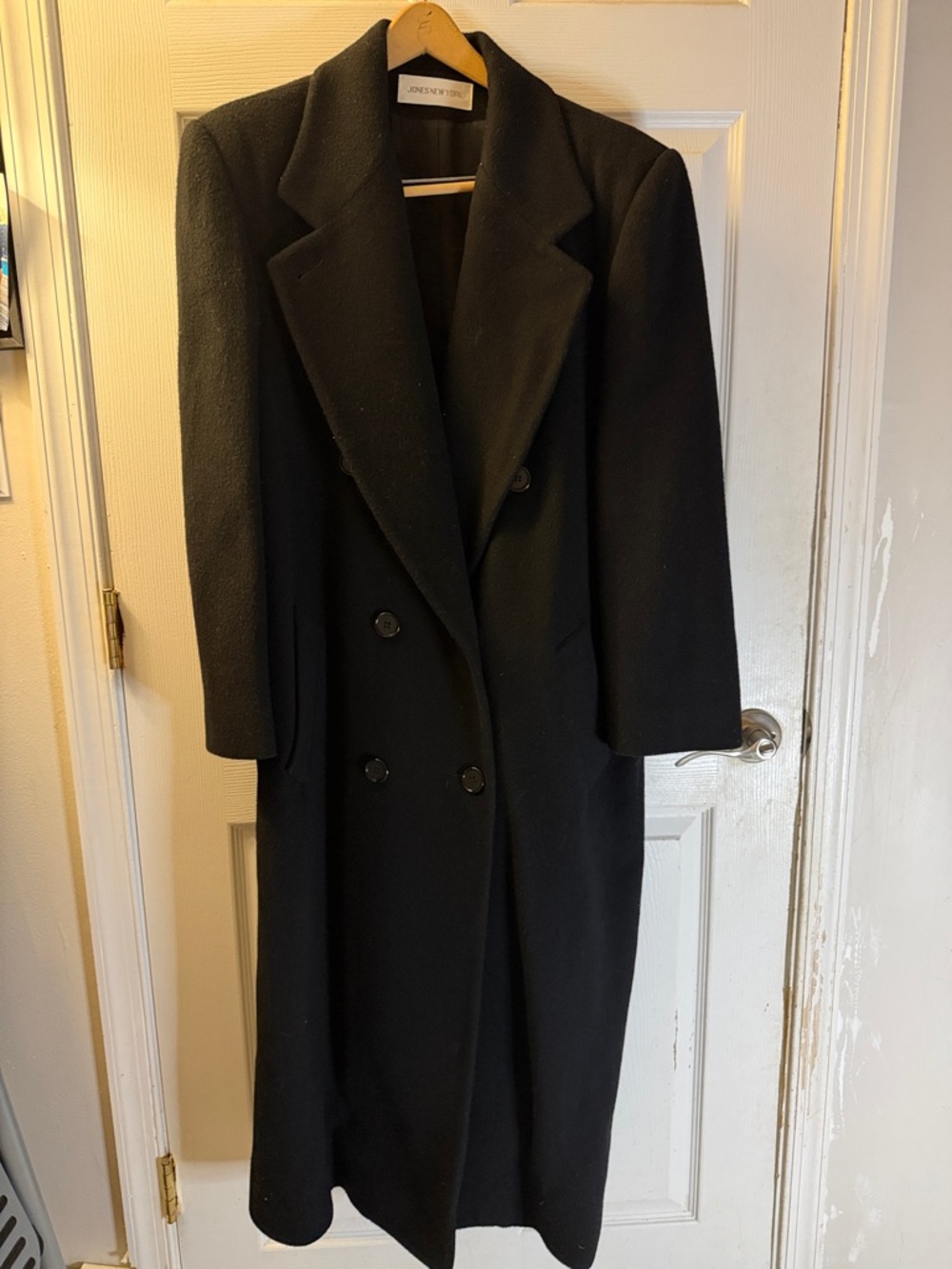 Jones New York Black Double-Breasted Long Wool Trench Coat